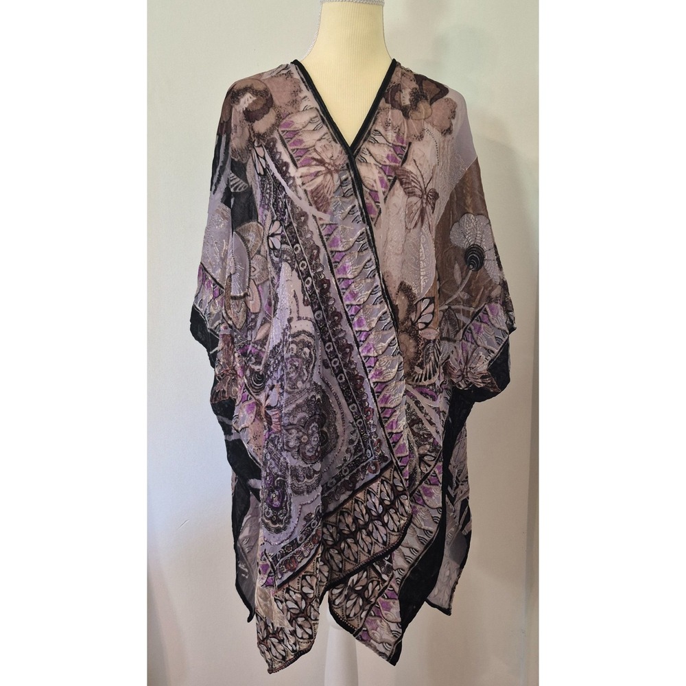Velvet Burnout Kimono Sheer Duster Wrap Floral Butterfly Whimsigoth Fairycore OS